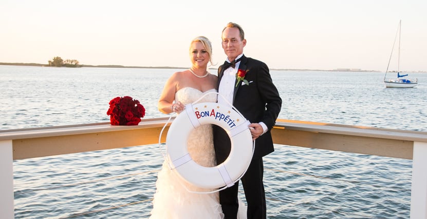 Wedding Couple on Bon Appetit's Sunset Pier in Dunedin, FL
